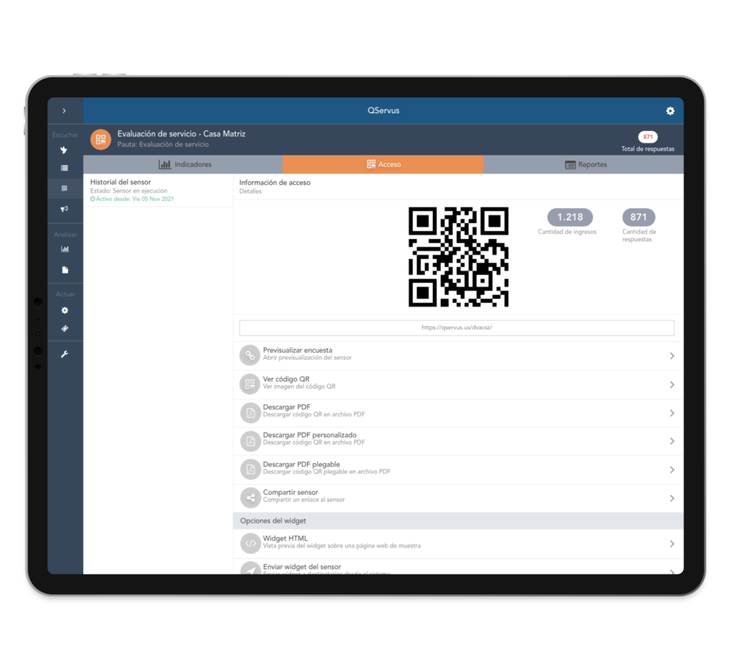 Encuesta por código QR en QServus